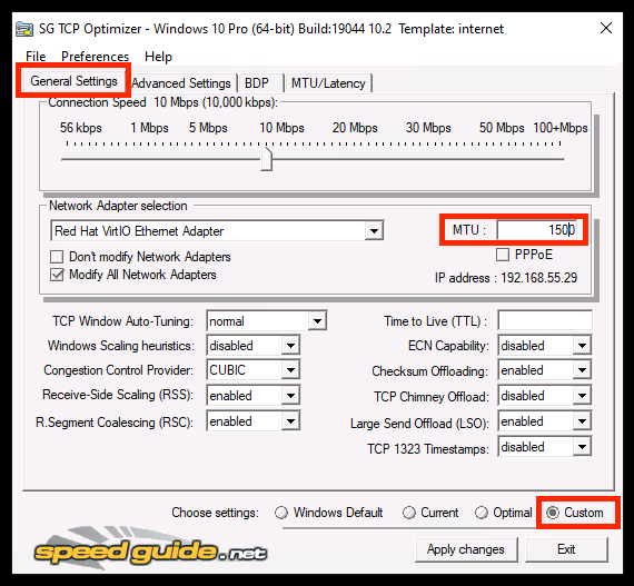 Устанавливаем MTU в Windows программой TCP Optimizer