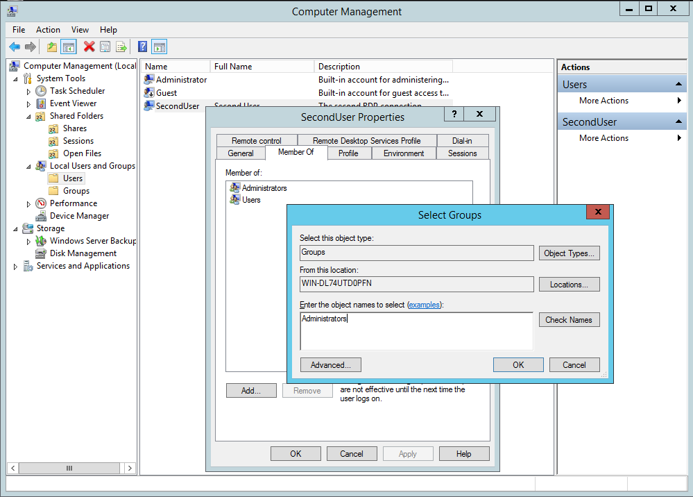 Windows Server 2012 R2 User add group