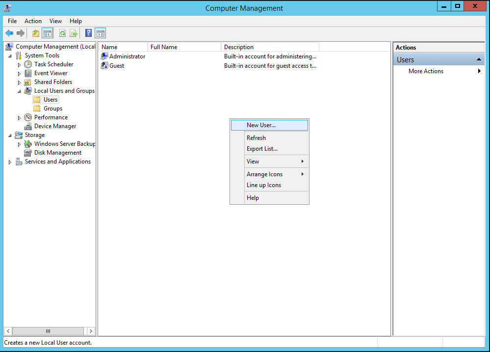 Windows Server 2012 R2 New User