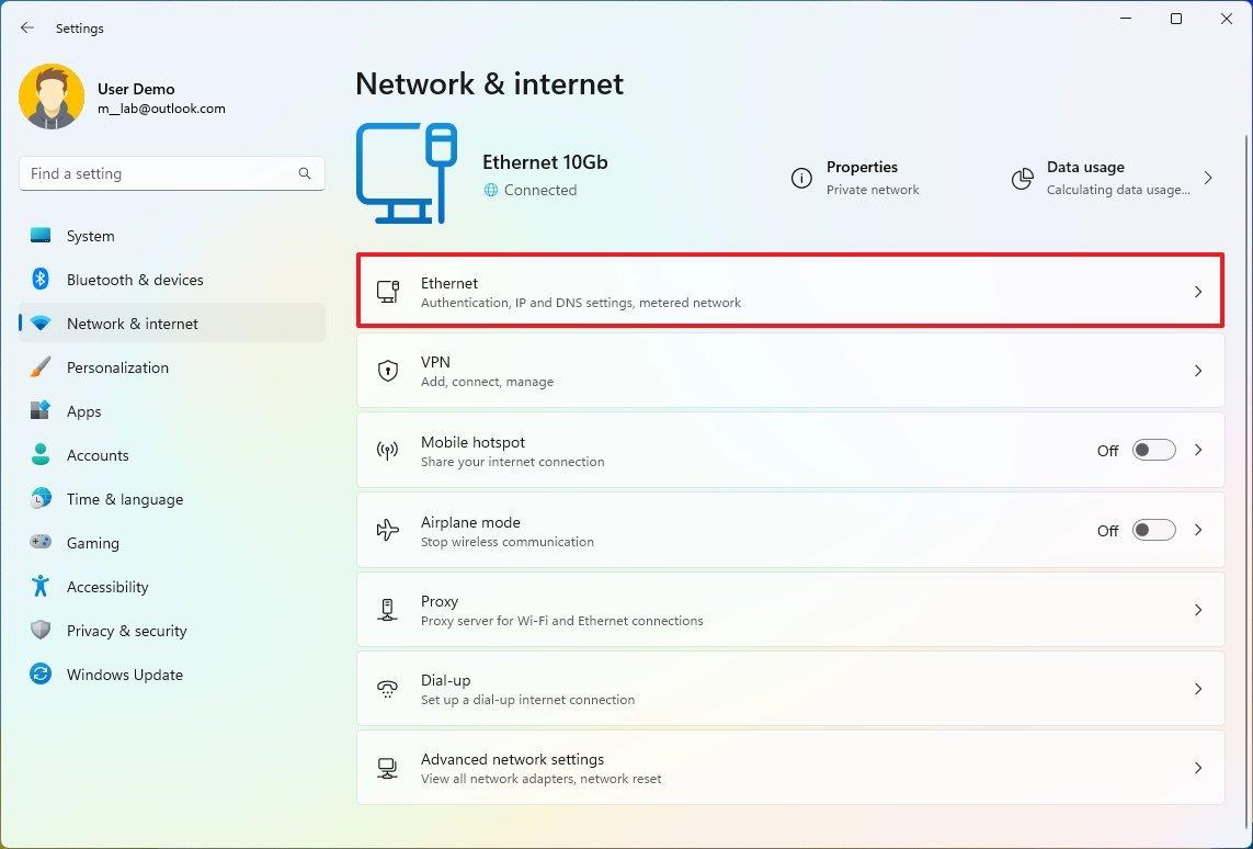 Настройки Ethernet