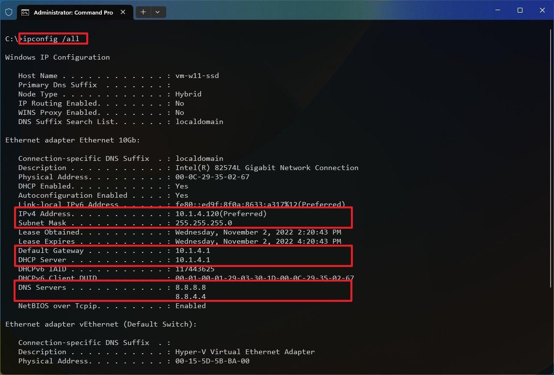 команда ipconfig