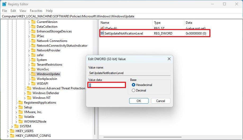Отключить уведомления Центра обновления Windows