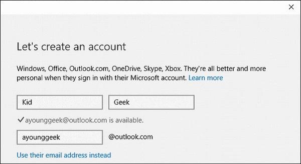 Создать учетную запись Outlook
