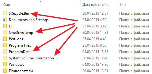 скрытые папки в интерфейсе Windows 10