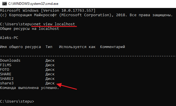 команда net view localhost