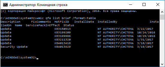 Вывод списка обновлений