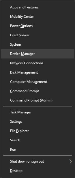 Диспетчер устройств меню Windows