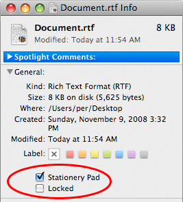 Окно с Stationery Pad в Mac