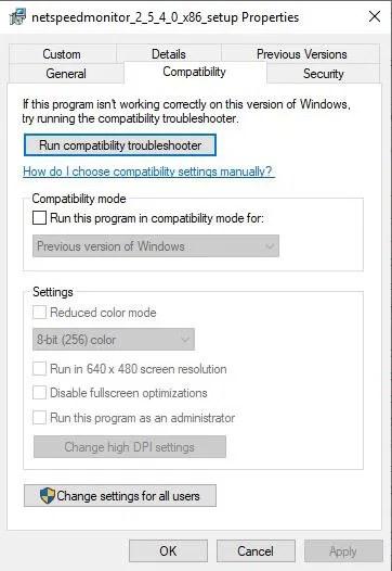 display internet speed compatibility tab