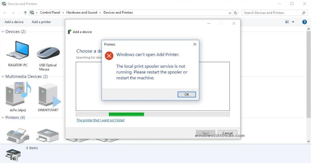 local print spooler service is not running windows 10