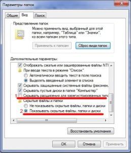 отобразить скрытые файлы windows