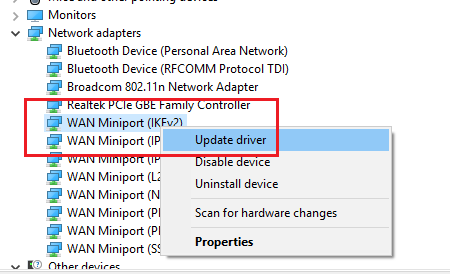Update network adapter