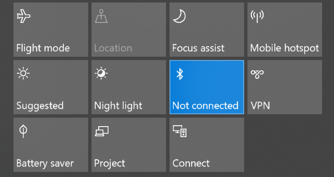 action center bluetooth