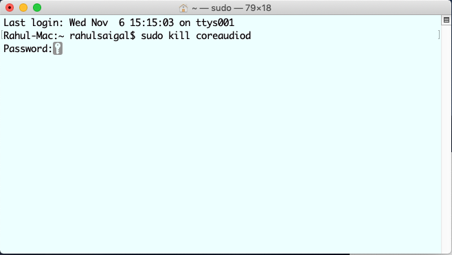 quit coreaudiod process through terminal