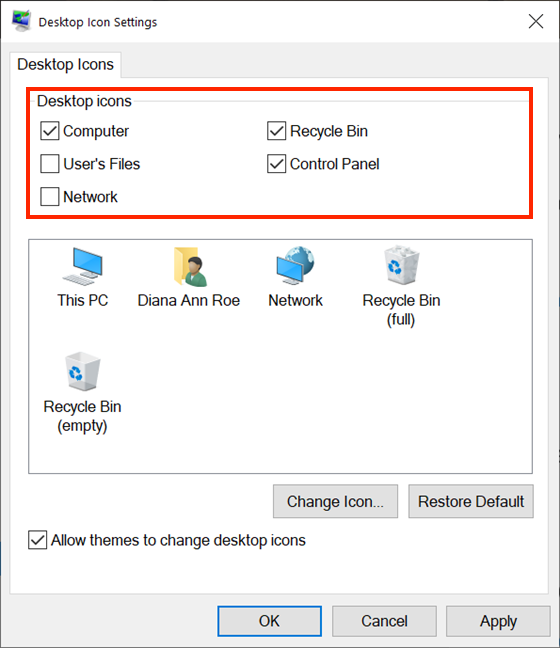 Выберите значки, которые вы хотите отображать в Windows 10.