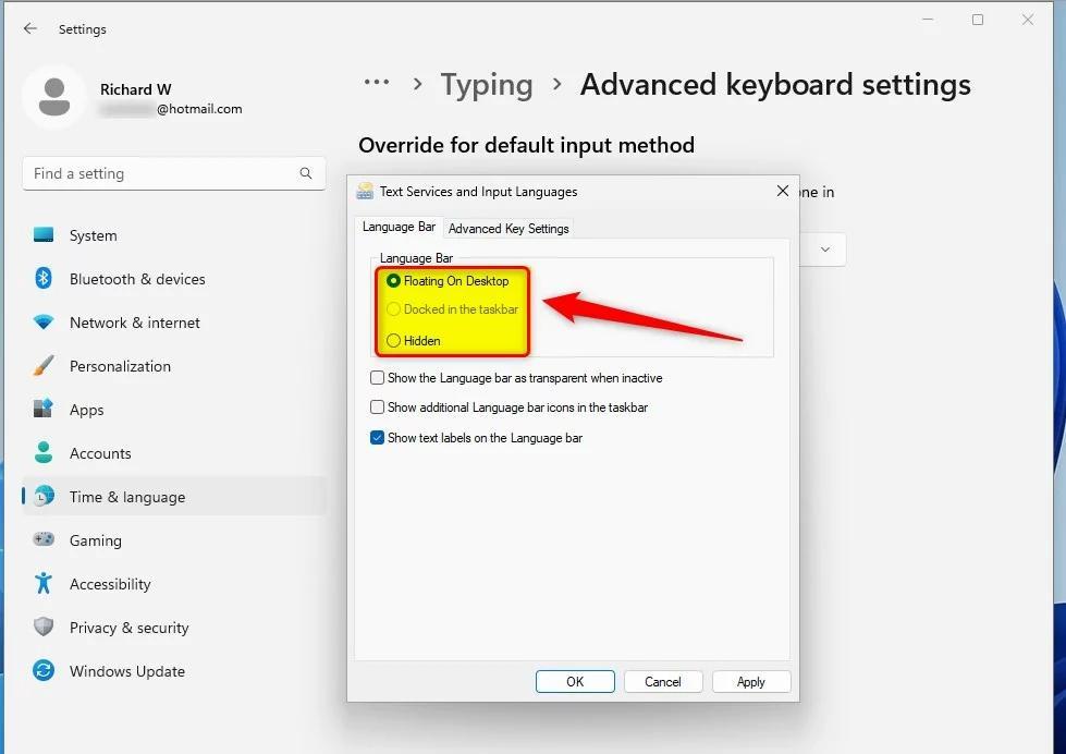 Windows 11 время и язык ввода языковой панели