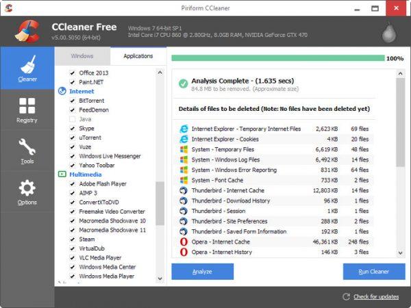 Интерфейс программы CCleaner