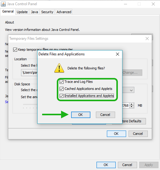 очистка кэша Java на Windows