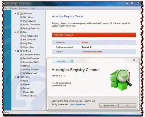 Окно программы Auslogic Registry Cleaner