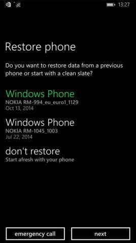 Выбор копии для восстановления из OneDrive
