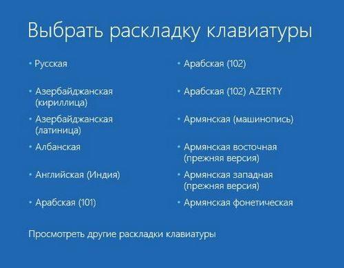 Меню выбора раскладки клавиатуры Windows 10