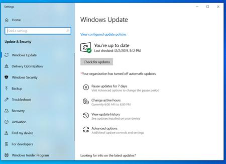 Окно обновления Windows 10