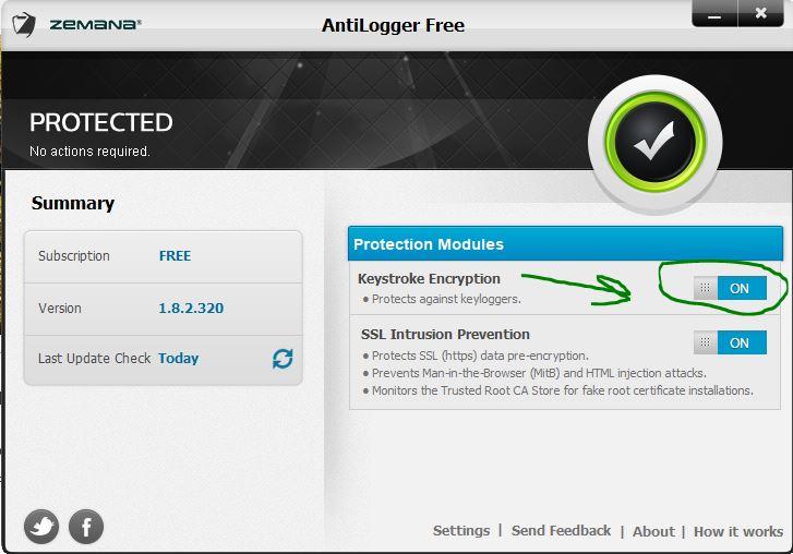 Отключение шифрование кнопок в Zemana AntiLogger Free