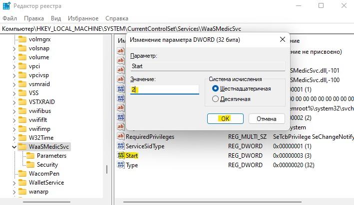 реестр WaaSMedicSvc значение 2