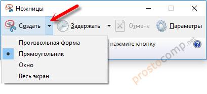 Снимок экрана в программе «Ножницы»