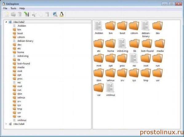 Prosmotr razdelov Linux v Windows
