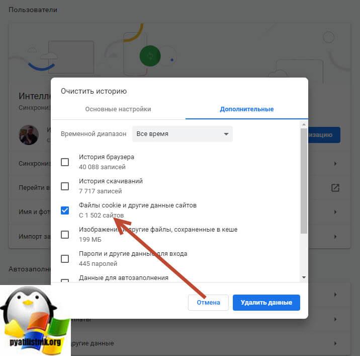 Удаление cookie в Google Chrome