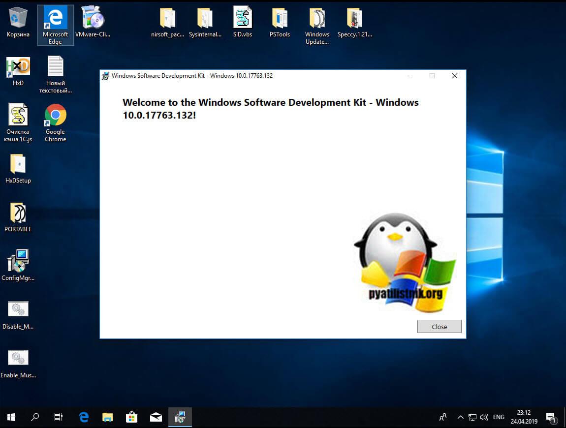 Успешная установка SDK Windows