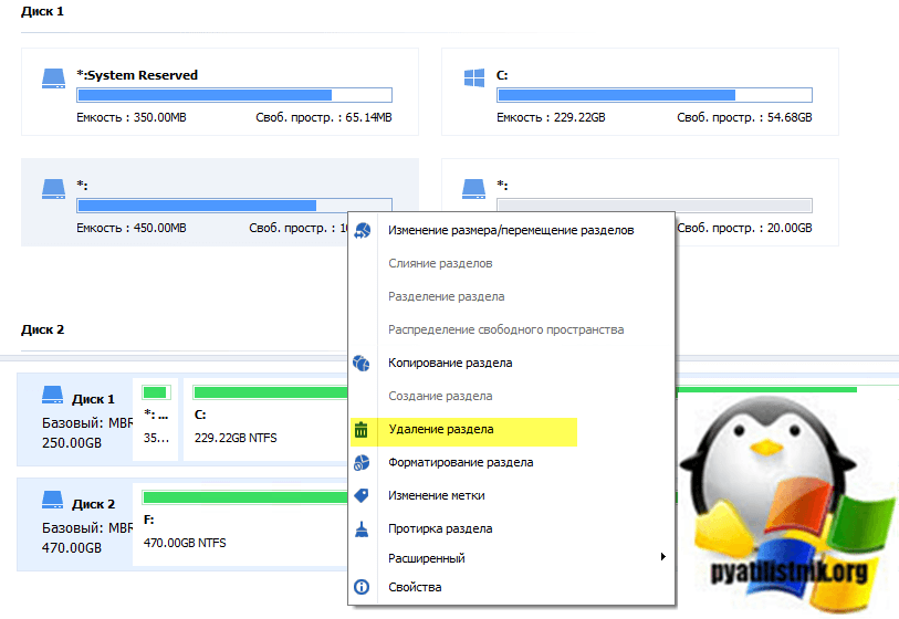 Как удалить раздел с помощью AOMEI Partition Assistant Technician Edition
