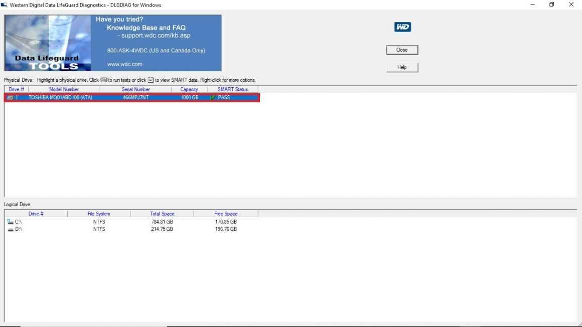 Western Digital Data LifeGuard Diagnostics Tool: установка программы