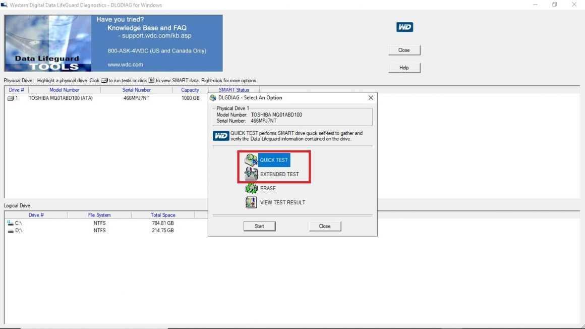 Программы для диагностики жесткого диска Windows 10: Western Digital Data LifeGuard Diagnostics Tool