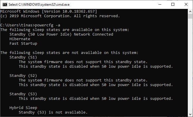 Windows Command Prompt Standby Options