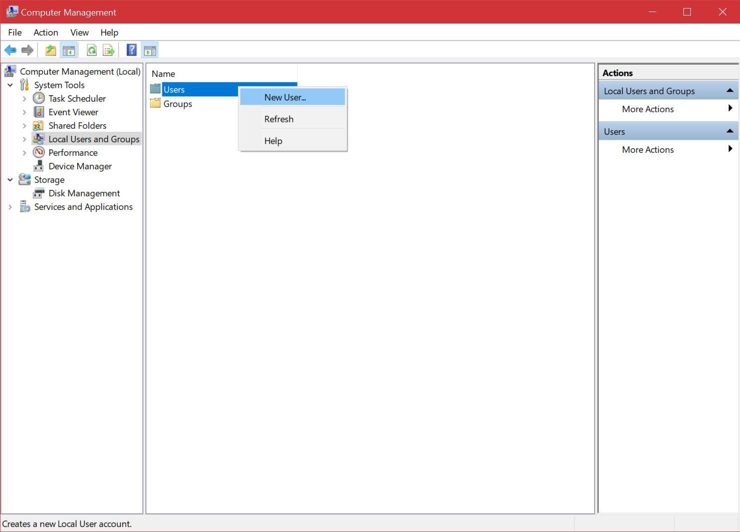 Creating local user account from Computer Management