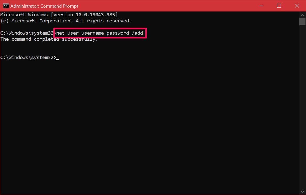 Command line to create use account in CMD