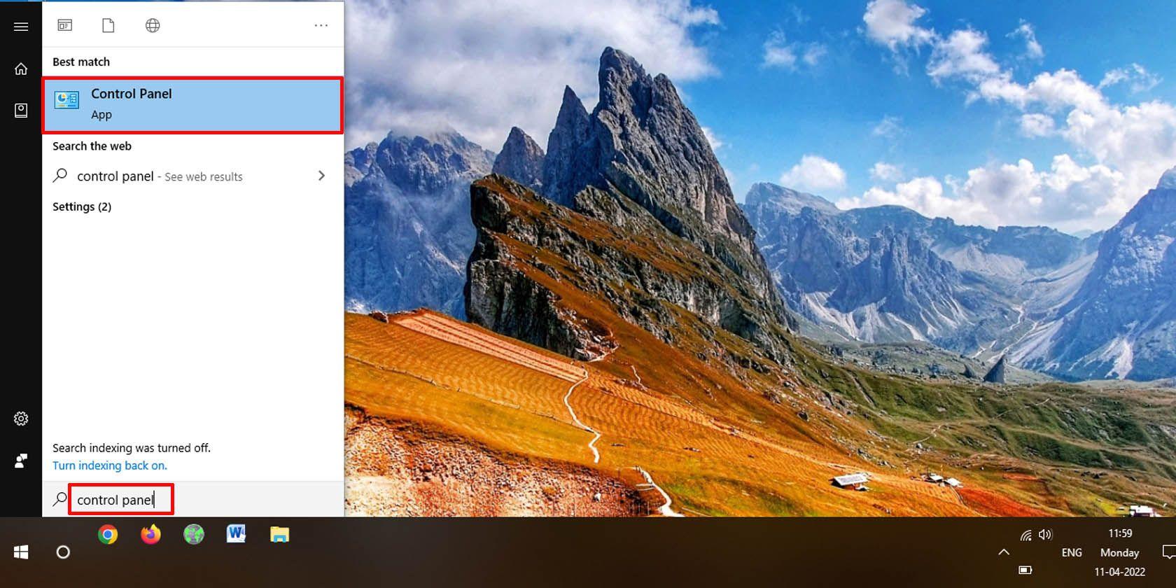 Access the Control Panel from the Start menu