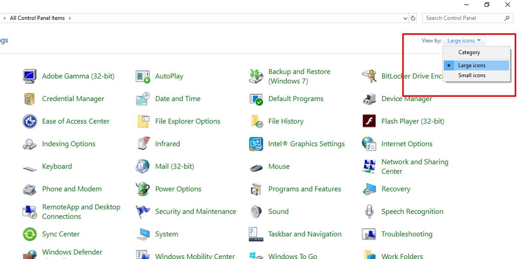 View Control Panel by Items