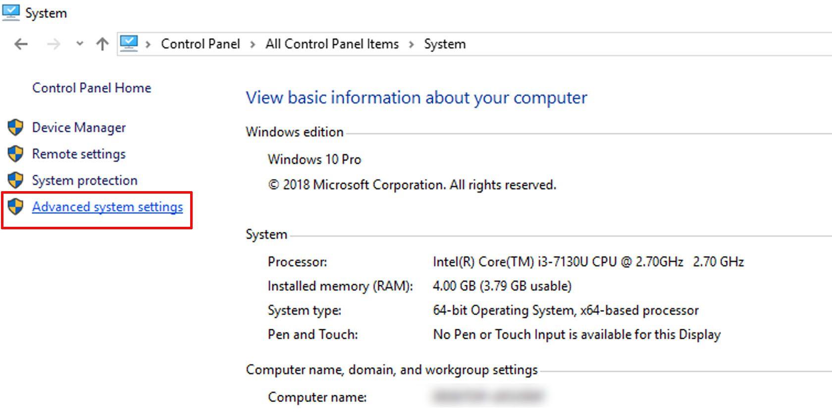 Advanced System Settings
