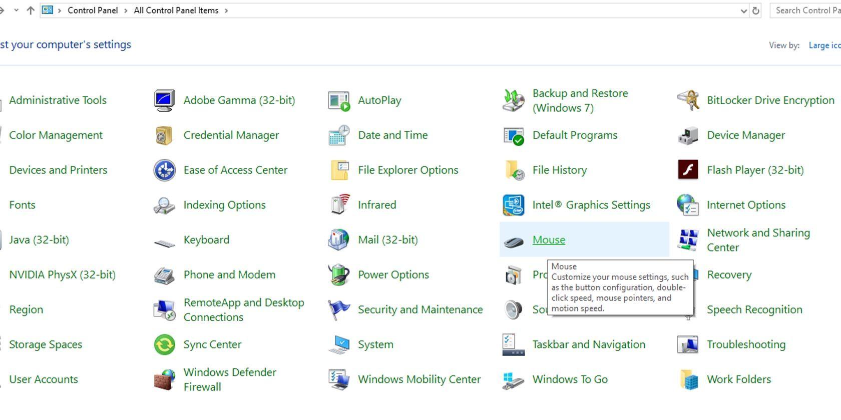 Windows 10 Mouse Settings