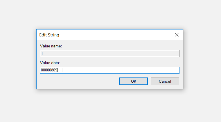 Changing the Value data to change your language setting