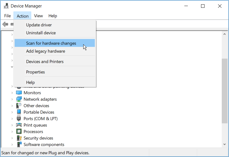 Scanning for hardware changes 1