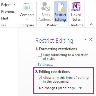Restrict Editing pane