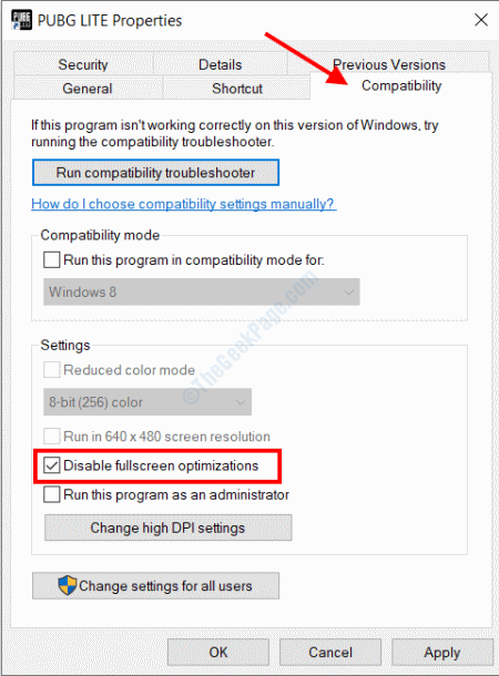 disable fullscreen optimization