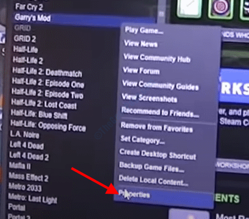 game properties steam