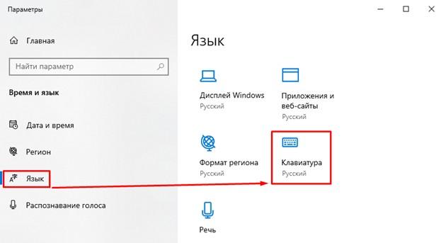 «Клавиатура» в разделе «Язык»