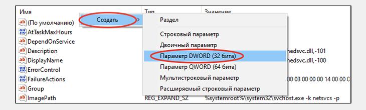 Процедура создания параметра Start в реестре Windows.