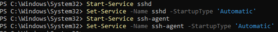 настроить автозапуск для sshd сервиса в windows
